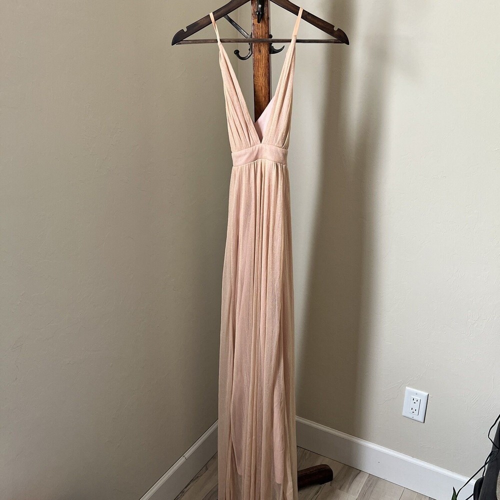 Day & Night Maxi Dress Small Shimmer Gold V-Neck Strappy Cocktail Formal